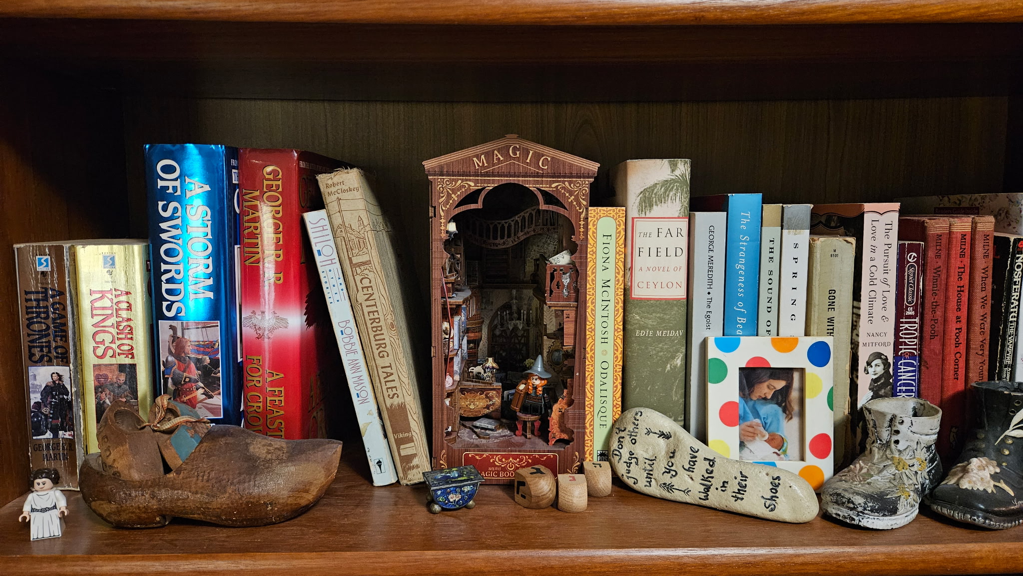 bookshelf with decorative items